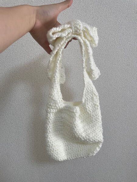 バッグ ハンドメイド 手編み リボンバッグ