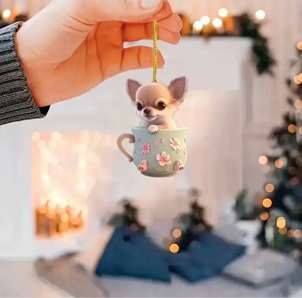 チワワ ティーカップ キーホルダー オーナメント 車 2D アクリル 犬