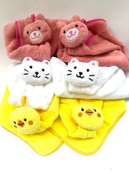 新品★ループ付きタオル 6枚セット ねこ ひよこ うさぎ 幼稚園 保育園用タオル *サイズ 約35cm*35cm