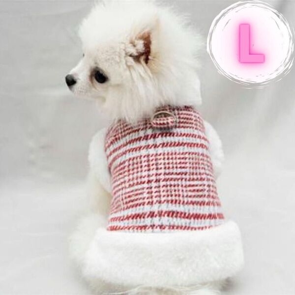 新品 犬服 ドッグウエア ペット服 アウター L レッド ボア コート 防寒対策