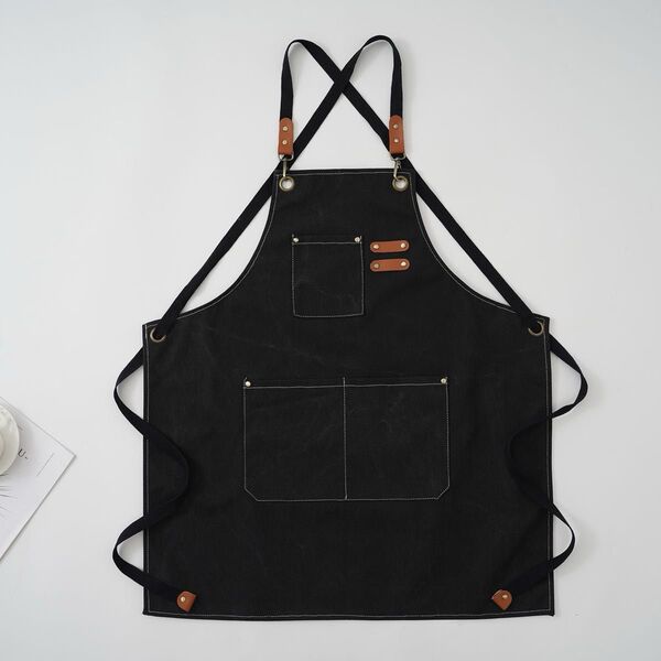 【ブラック】ワークエプロンキャンプ美容師 料理 DIY カフェ アウトドア