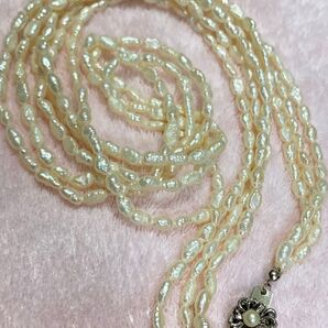 ロングネックレス アクセサリー 淡水パール ホワイト 3連ネックレス