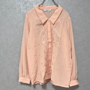 a1835 新品 定価9800円 ピンクブラウス M 日本製 スカラップ襟 レース刺繍 綺麗可愛い シフォン ガーリー 地雷系