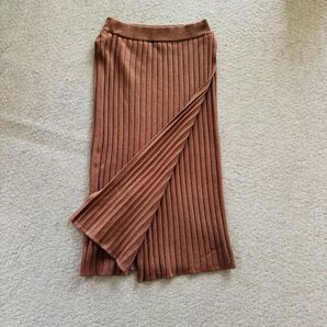 可愛い!使える!ブラウン ニットロングスカート プリーツスカート