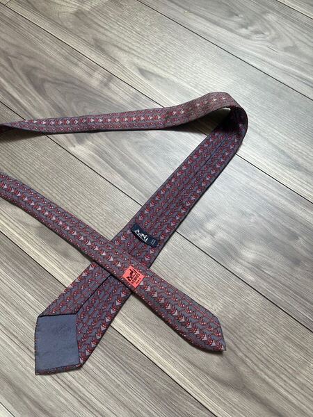 人気 HERMES エルメス ネクタイ グレー 総柄 小紋 スリム トラッド レトロ フランス製 インポート 百貨店