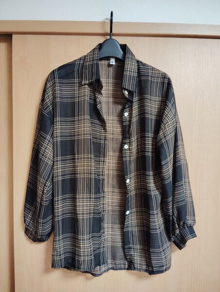 シアーシャツ 長袖シャツ チェックシャツ M