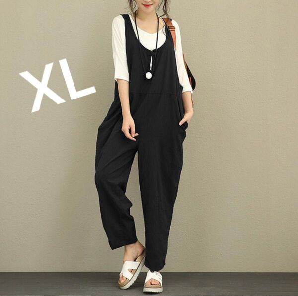 XL オーバーオール サロペット ブラック オールインワン パンツ つなぎ ワイド