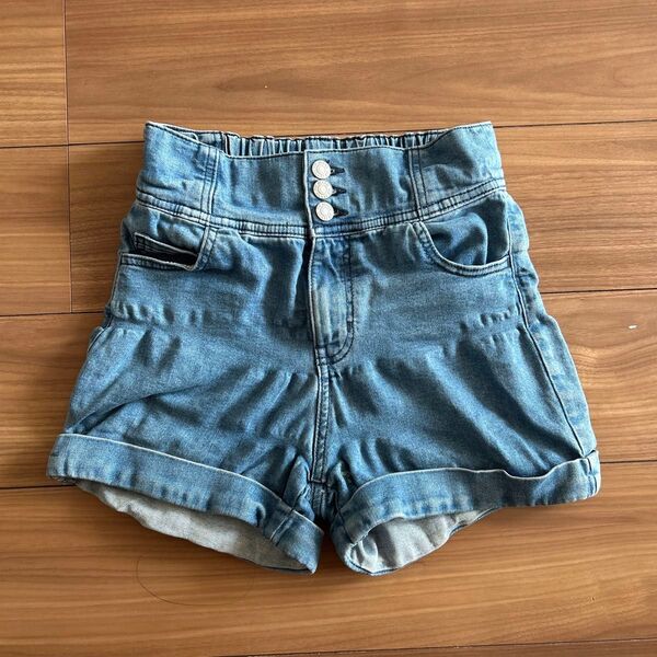 GU GIRLSストレッチデニムハイウエストショートパンツJR ブルー M