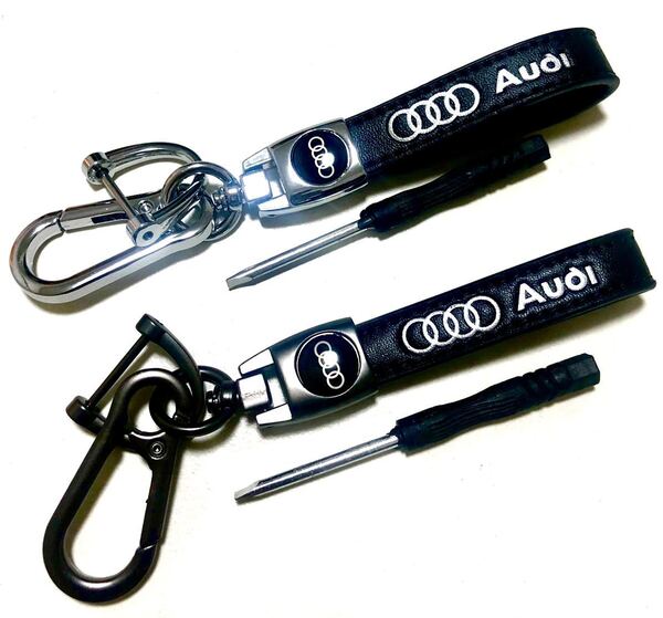 AUDI キーホルダー 金具 高級牛革製 キーリング アクセサリー 黒色可選