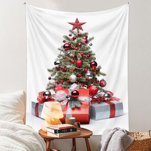 Xmasタペストリー金具付W09 ホームパーティ 記念写真 背景布 クリスマスツリー お祝い 記念日 壁飾り オーナメント