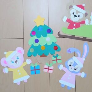 壁面飾り 12月 クリスマス クリスマスツリー サンタクロース ソリ プレゼント ラミネート可