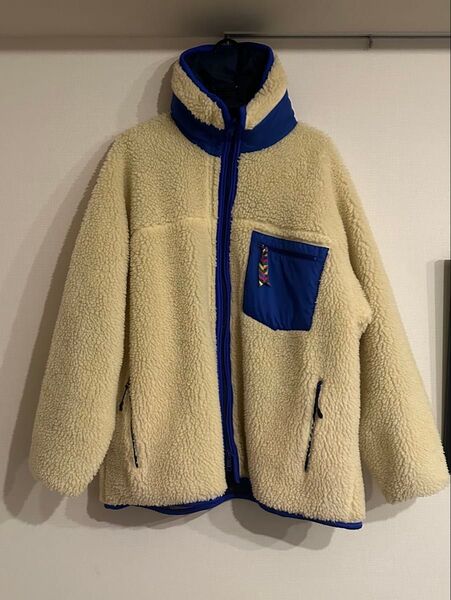 IS-NESS REVERSIBLE FLEECE JACKET リバーシブルボアフリースジャケット ホワイト×ブルー