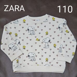 ZARA baby 110 トレーナー スヌーピー Peanuts ウッドストック ハート 裏起毛 総柄