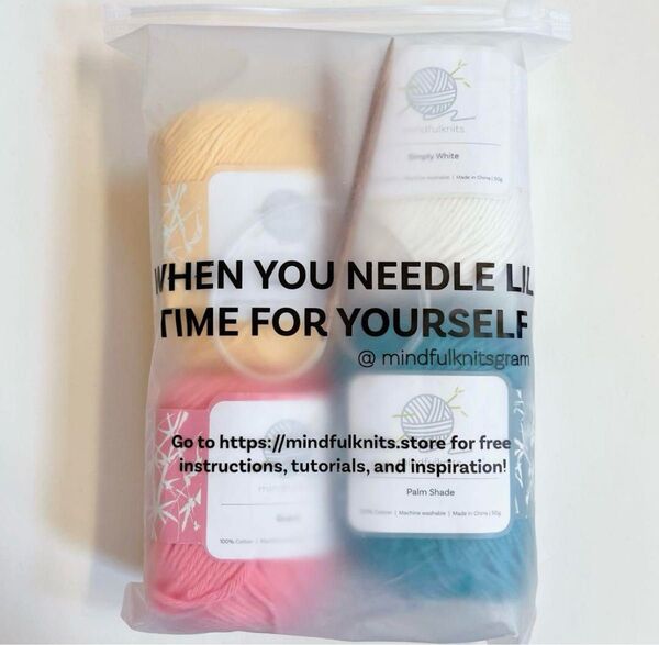 mindfulknits手編みキット Simply White Palm Shade 綿100%の編み糸 初心者向け編み物キット