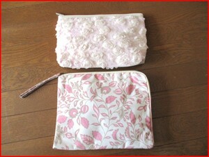  clutch bag 2 point set *sakina Quruli flower motif decoration with strap 