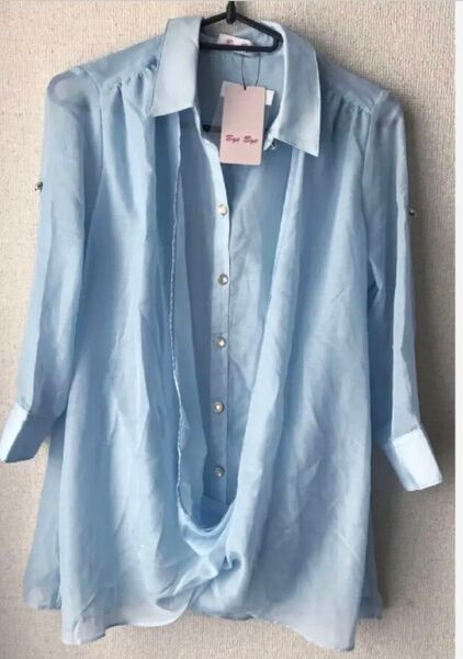 新品!訳あり バイバイシースルーブラウス シャツ 水色シャツ トップス 長袖