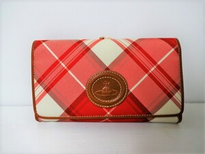 ヴィヴィアン ウエストウッド アクセサリーズVivienne Westwood Accessories【新品・チェック柄】外ガマ仕様フラップ長財布*アカ