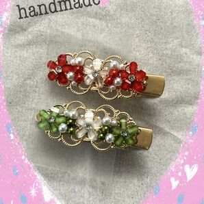 ハンドメイドヘアクリップ クリスマスカラーフラワー