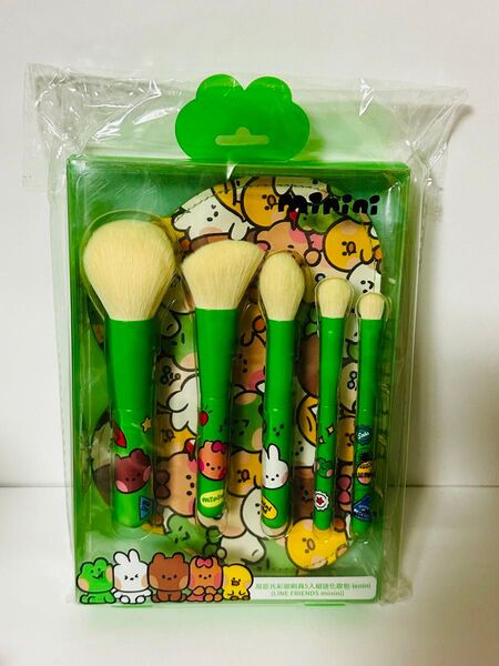 海外限定バージョン メイクブラシ 5本セット Lenini (LINE FRIENDS minini) ミドリラインキャラクター