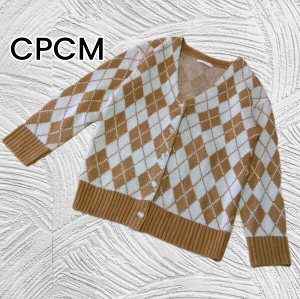 【CPCM】ブラウン アーガイル柄 ニットカーディガン フリーサイズ