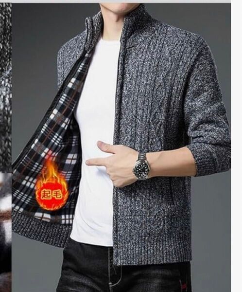 新品 メンズ カーディガン ニット アウター 防寒 2XL ダークグレー