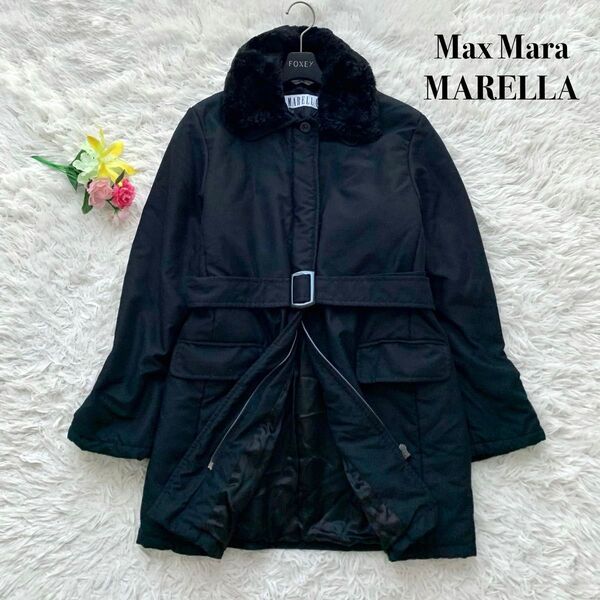 【美品】MARELLA マレーラ ダウンコート ベルテッド ファー ブラック XL