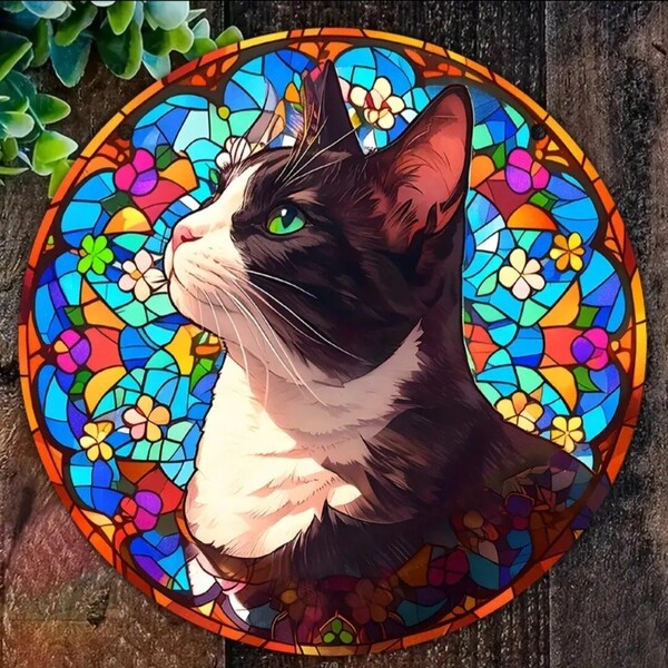 猫の壁掛け ステンドグラス風 猫C 猫の雑貨 HANAKO サンキャッチャー
