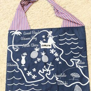 Curly Collection(カーリーコレクション) ハワイアン ビッグトートバッグ★ネイビー 50×41