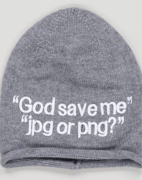 ニット帽/ニットキャップ『『”God save me” “jpg or png” 刺繍シングルビーニー グレー』新品未開封