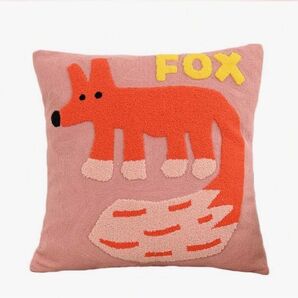 キツネ 刺繍 クッションカバー 45×45cm