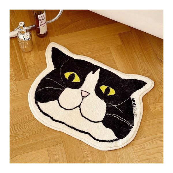 【Mサイズ】 ねこ ハチワレ ラグマット バスマット インテリア 玄関 リビング 猫 お風呂場