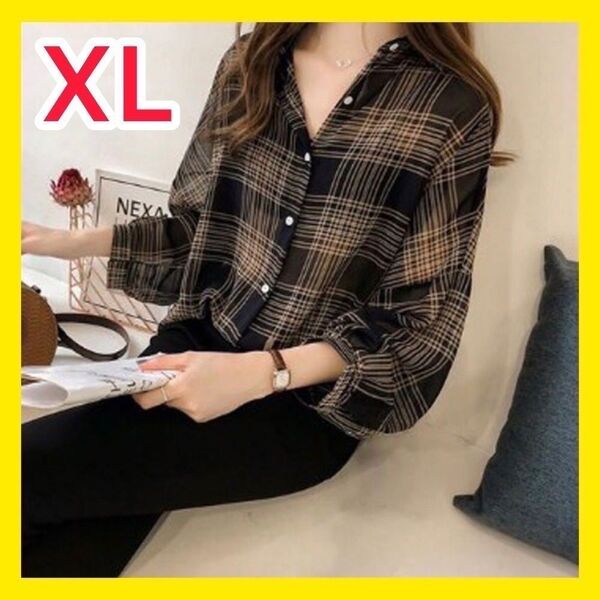 レディース トップス シャツ チェック 大人 オフィスカジュアル XL