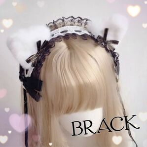 新品 黒 ネコ 猫耳 ヘッドドレス ロリータ コスプレ カワイイ