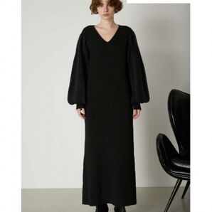 大人気!【RIM.ARK】Big puff sleeve knit OP ワンピ ニットワンピース ブラック FREE