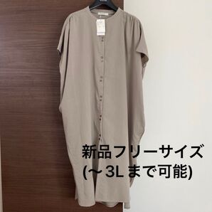 Ways will ポリレーヨンスラブ布帛ワンピース グレージュ 新品 シャツワンピース 半袖