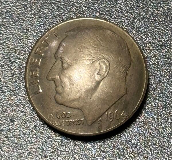 アメリカ 1964年 10¢銀貨 コンチョ