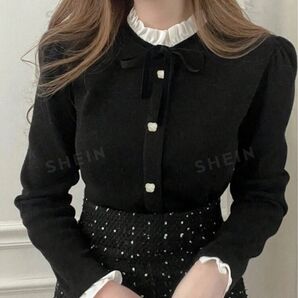 SHEIN DAZY カラーブロック フリル ビジュー トップス