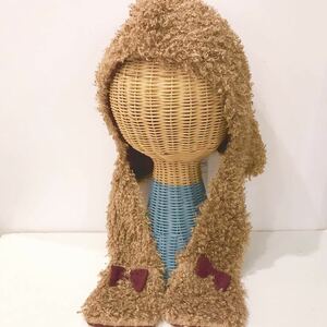 [ new goods unused ]Little s.t. by s.t.closet Estee closet hat muffler poodle knitted Brown ribbon pocket Kids hood 