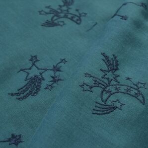 タイムセール!2m【KOKKA】星座と流星/刺繍入りダブルガーゼ生地/深青緑/コットン/布