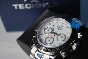 /.925.TECHNOS/ Tecnos / men's watch /T4050SW/ chronograph / white × silver / metal band /book@ diamond 1 stone 