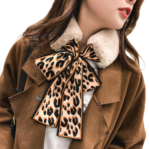  lady's autumn winter stylish tippet muffler Leopard pattern ribbon attaching ( beige )