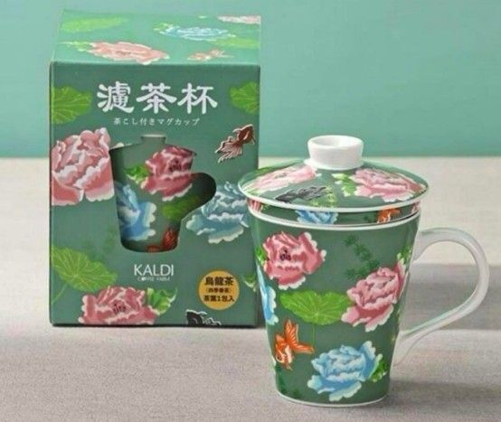 カルディ 台湾フェア 茶こし付きマグカップ セージグリーン 新品未使用 ♪ 烏龍茶1包入 色違い品も可
