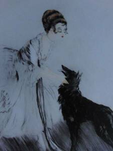 ルイ・イカール、黒い犬、希少限定画集画、新品高級額装付、状態良好、送料無料、y321