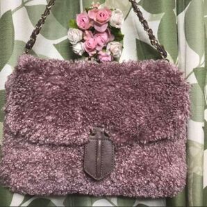 ラグナムーン 毛糸 クラッチ 鞄 ハンドバッグ セカンド 肩掛け ファー ショルダーバッグ ライトパープル ボア ウール モヘア
