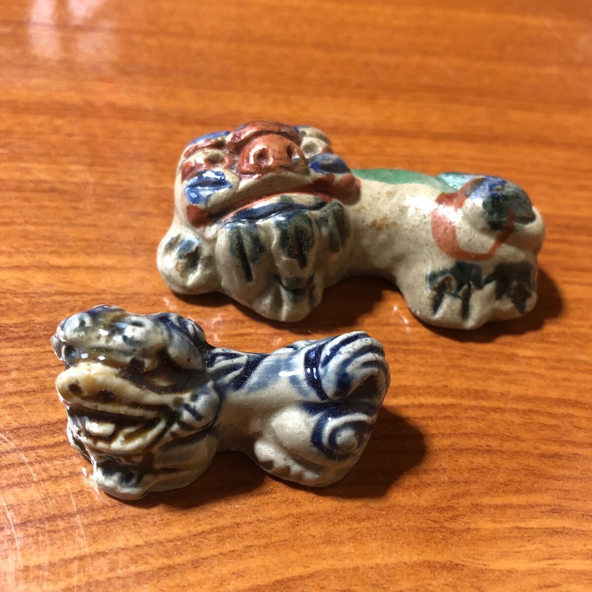 新垣光雄 壺屋焼 獅子一対 シーサー 狛犬 置物 陶像 縁起物 魔