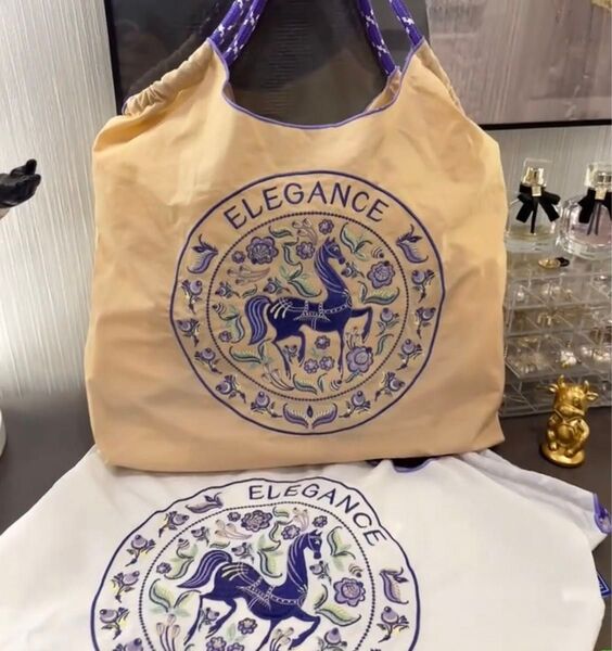 乗馬 馬 馬柄 エレガンスエコバッグ アプリコット 新品