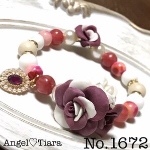 大特価 ボルドーホワイト薔薇ブーケの天然石ブレスレット