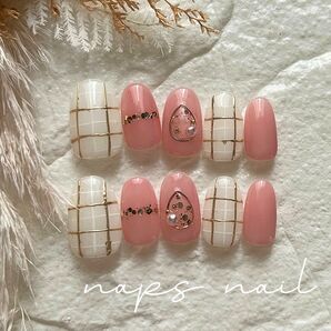 ネイルチップ ピンク シンプル チェック ホワイト 冬ネイル 上品