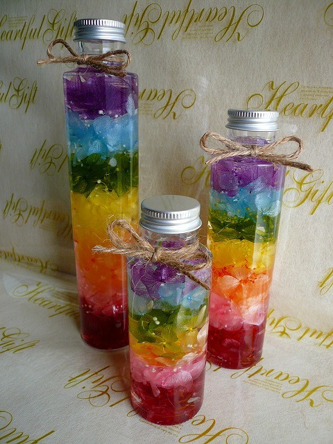 ★Last one! Price negotiable! Great value 3-piece set Herbarium Handmade Finished Product Rainbow Color Round Bottle Recommended as a Gift★, handmade works, interior, miscellaneous goods, ornament, object