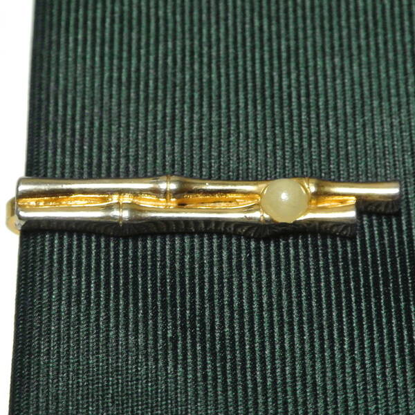 1950s-60s◆竹 アメリカ SWANK 3.7cm ビンテージ タイバー 金 ゴールド ミニ ショート バンブー 植物 ジャポニズム ネクタイピン スワンク